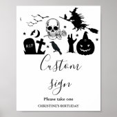 Zwart-wit Halloween aangepaste teken tabel Teken Poster (Voorkant)