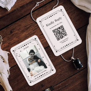 Zwart-wit Halloween Bruiloft RSVP Qr Code Informatiekaartje