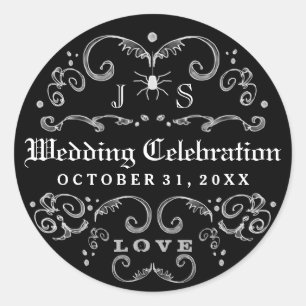 Zwart & Wit Halloween Bruiloft Viering Gotisch Ronde Sticker