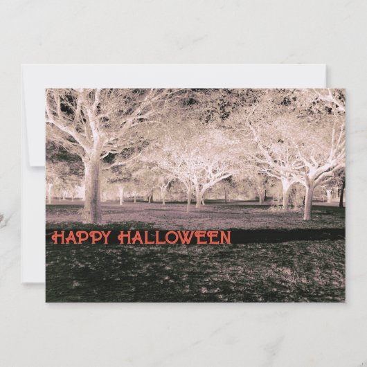 Zwart-wit Halloween-feest enge Bossen Kaart (Voorkant)
