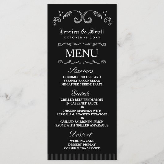 Zwart-wit Halloween Gothic Wedding Menu (Voorkant)