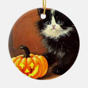 zwart-wit Halloween Kitten Keramisch Ornament