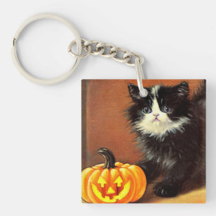 zwart-wit Halloween Kitten Sleutelhanger