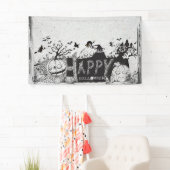 Zwart-wit Halloween Party Spandoek (Insitu)