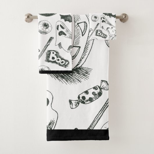  zwart-wit halloween patroon bad handdoek (Insitu)