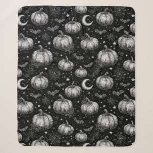 Zwart-wit Halloween Pompoen, Vleermuis, Spiderweb Sherpa Deken