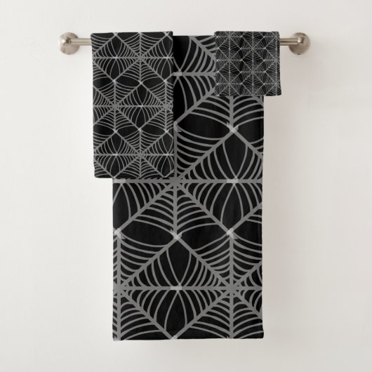 Zwart-wit Halloween Spider Webs Bad Handdoek (Insitu)
