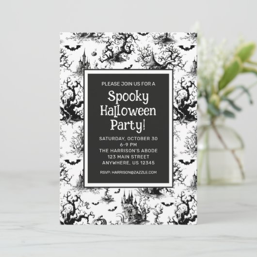 Zwart-wit Halloween Toile Party Kaart (Staand voorkant)