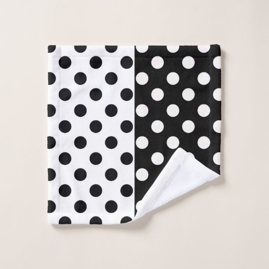 Zwart Wit Halve Kleur Split Inverse Polka Dots Bad Handdoek (Wasdoekje)