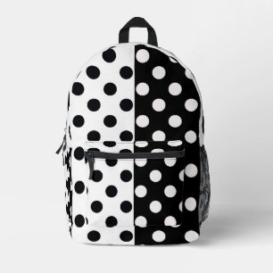 Zwart Wit Halve Kleur Split Inverse Polka Dots Bedrukte Rugzak