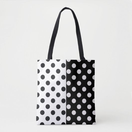 Zwart Wit Halve Kleur Split Inverse Polka Dots Draagtas (Voorkant)