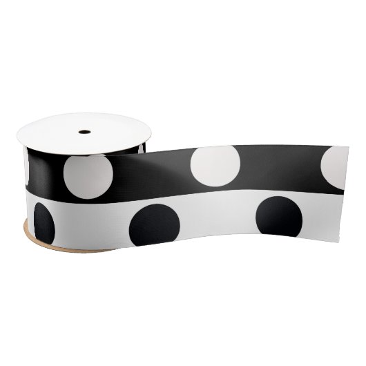 Zwart Wit Halve Kleur Split Inverse Polka Dots Lint (Spoel)