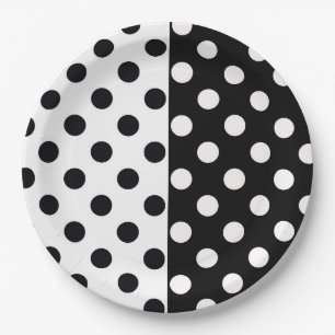 Zwart Wit Halve Kleur Split Inverse Polka Dots Papieren Bordje