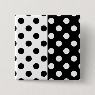 Zwart Wit Halve Kleur Split Inverse Polka Dots Vierkante Button 5,1 Cm