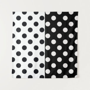 Zwart Wit Halve Kleur Split Inverse Polka Dots Wandkleed
