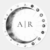 Zwart Wit Halve Maan Bruiloft Envelop Afdichting Ronde Sticker (Voorkant)