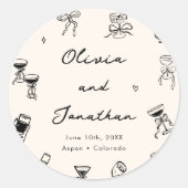 Zwart-wit Hand getekend Quirky Wedding Ronde Sticker (Voorkant)