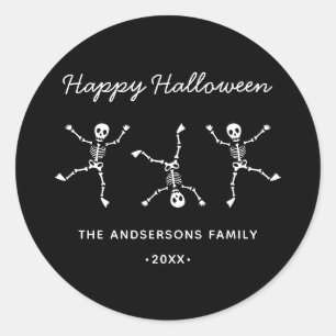 Zwart & Wit Hand Getekend Skelet Gelukkig Hallowee Ronde Sticker