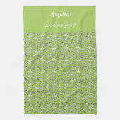 Zwart & wit hand getrokken bloemen op groen patroo theedoek (Verticaal)