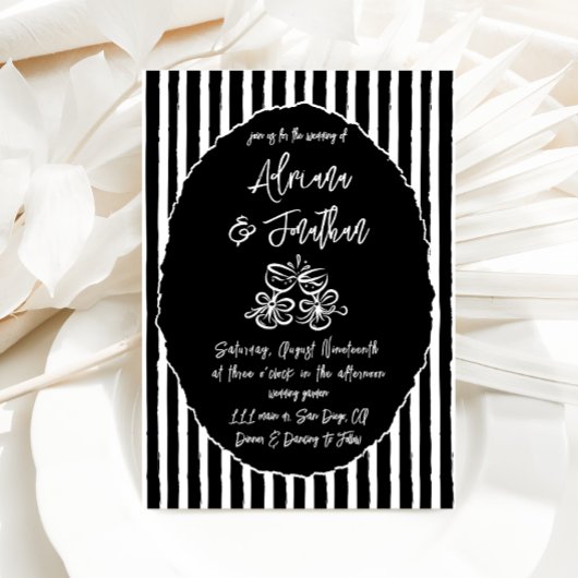 Zwart-wit Hand Getrokken bruiloft Uitnodiging