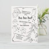 Zwart-wit Hand getrokken Doodle kerstfeest Kaart (Staand voorkant)