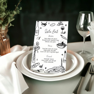 Zwart-wit Hand getrokken grillige bruiloft Menu