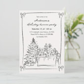 Zwart-wit Hand getrokken kerstfeest Kaart (Staand voorkant)