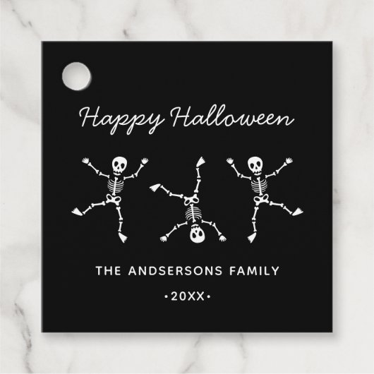 Zwart-wit Hand getrokken Skelet Halloween Bedankjes Labels (Voorkant)