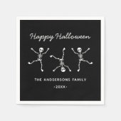 Zwart & Wit Hand getrokken Skelet Happy Halloween Servet (Voorkant)
