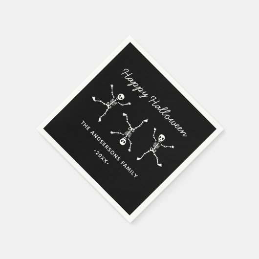 Zwart & Wit Hand getrokken Skelet Happy Halloween Servet (Hoek)