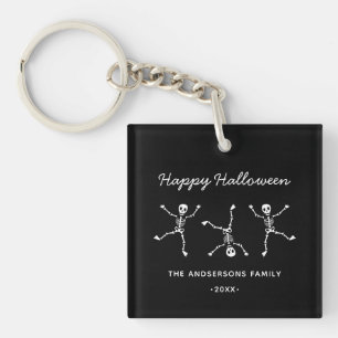Zwart & Wit Hand getrokken Skelet Happy Halloween Sleutelhanger