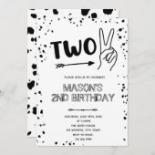 Zwart-wit handgebaar 2e verjaardag  kaart (Voorkant / Achterkant)