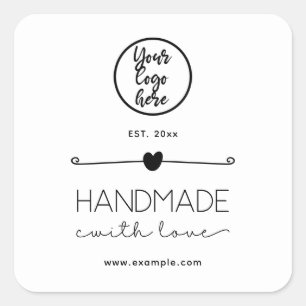 Zwart-wit handgemaakt met liefde Custom Logo Vierkante Sticker