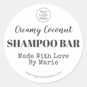 Zwart-wit Handgemaakte Kokosnoot Shampoo Bar Logo Ronde Sticker