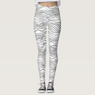 Zwart-wit handgetekend golvend lijnenpatroon leggings