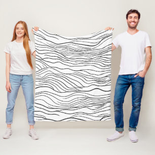Zwart-wit handgetekend golvend lijnpatroon fleece deken