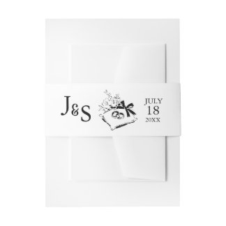 Zwart & Wit Handgetekend Monogram Trouwfeest Uitnodigingen Wikkel