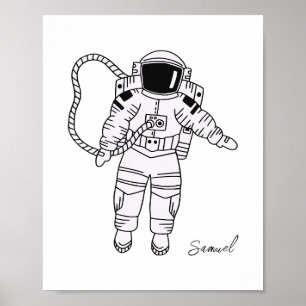 Zwart-wit handgetekende astronaut tienerjongen poster