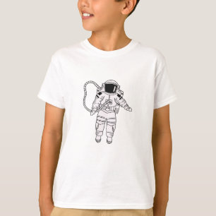 Zwart-wit handgetekende astronaut tienerjongen t-shirt