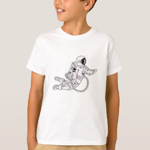 Zwart-wit handgetekende astronaut tienerjongen t-shirt