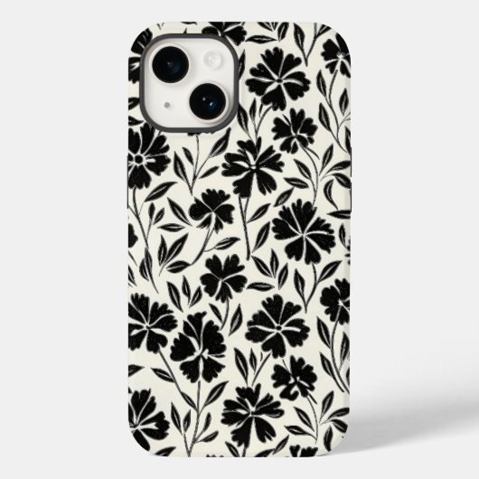 Zwart-wit handgetekende bloemen Case-Mate iPhone case (Achterkant)