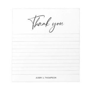 Zwart & wit handlettering bedankt gepersonaliseerd notitieblok