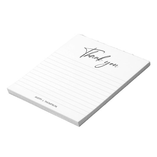 Zwart & wit handlettering dank u gepersonaliseerd notitieblok (Gedraaid)