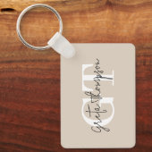 Zwart-wit Handtekening Naam Monogram Beige Sleutelhanger (Voorkant)