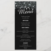 Zwart & Wit Hangende Lichten Bruiloft Flat Menu (Voorkant)