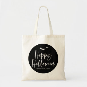 Zwart-wit Happy Halloween Brush Kalligrafie Tote Bag