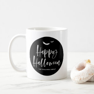 Zwart-wit Happy Halloween Brush Lettering Koffiemok