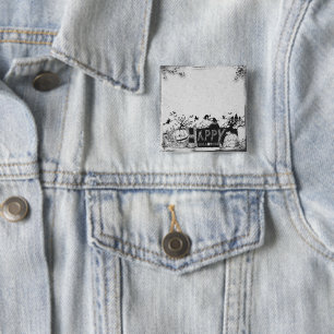 Zwart-wit Happy Halloween Party Vierkante Button 5,1 Cm