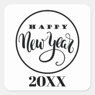 Zwart wit Happy New Year datum toevoegen sticker