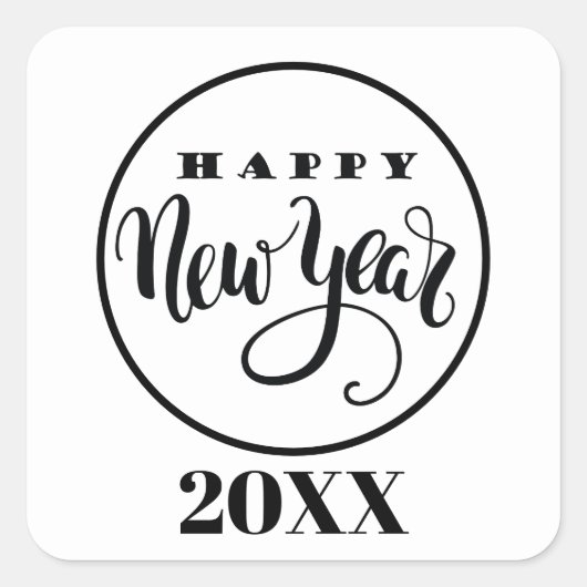 Zwart wit Happy New Year datum toevoegen sticker (Voorkant)